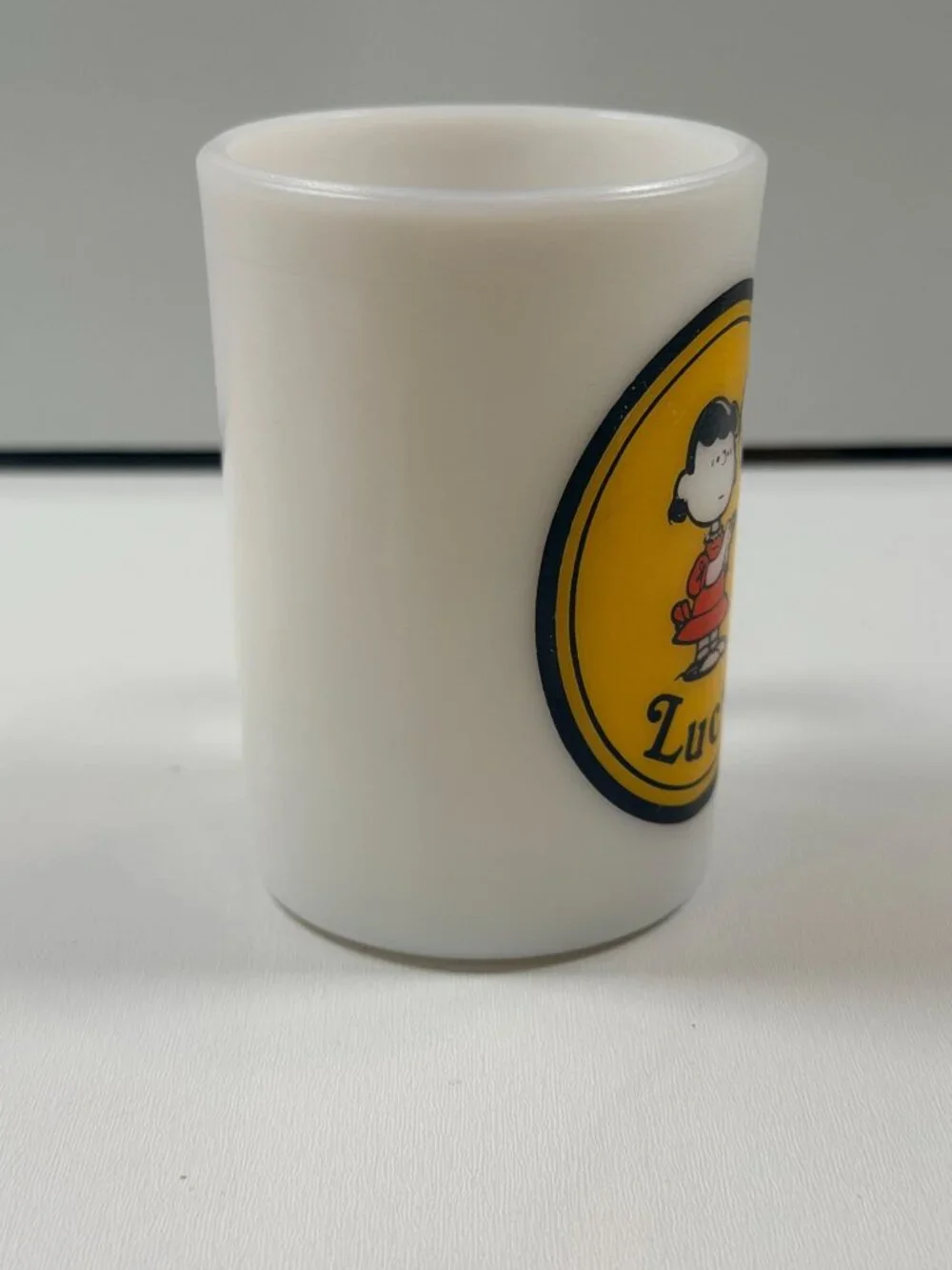 Vintage 1969 Peanuts Charlie Brown Lucy Character Glass Cup Charles Schultz 3.5